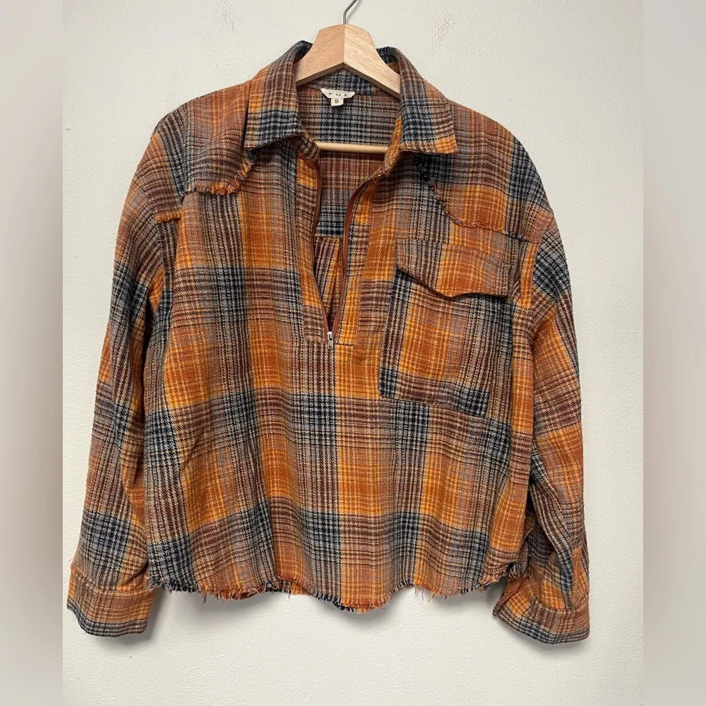 Plaid Orange and Blue Women's Shirt - Picture 2 of 8